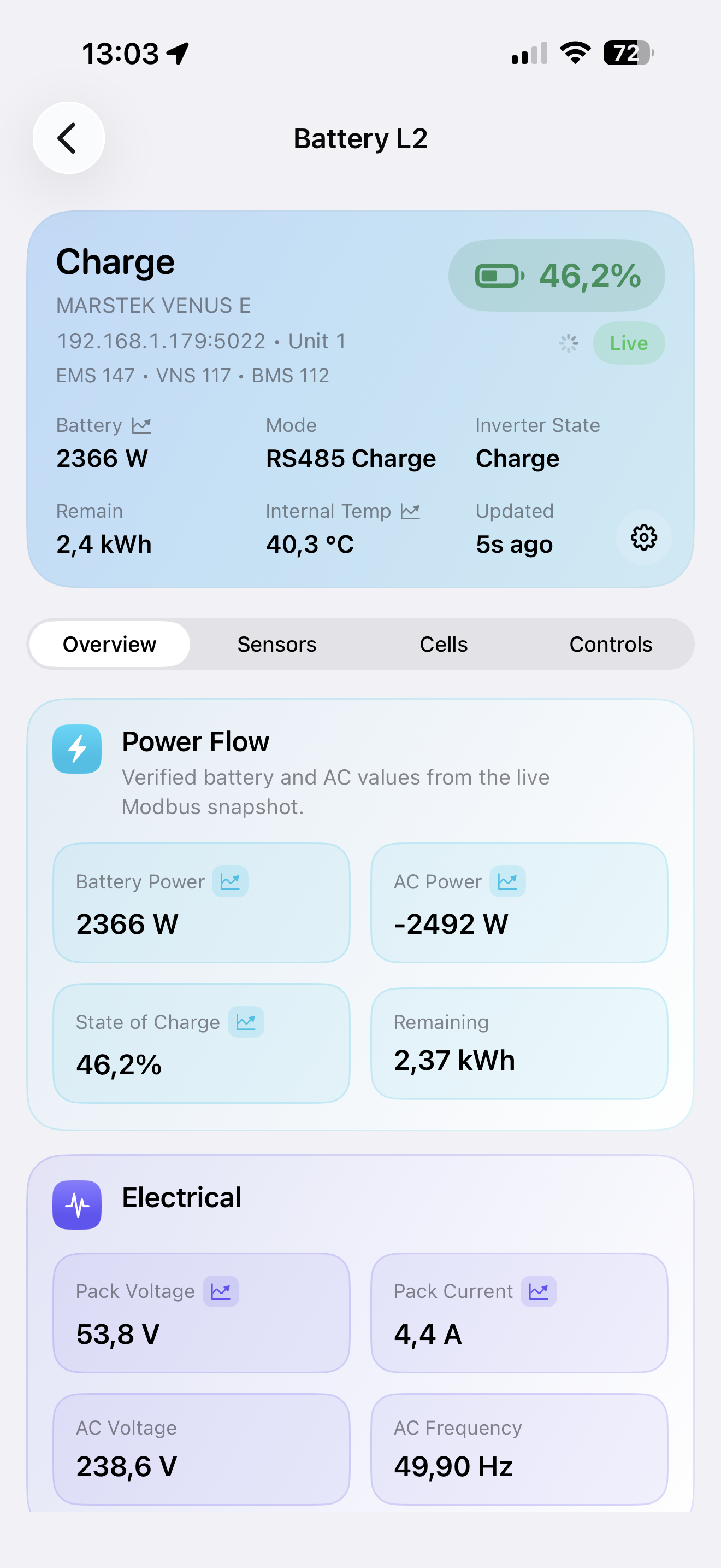 APEXpulse battery monitoring app screenshot